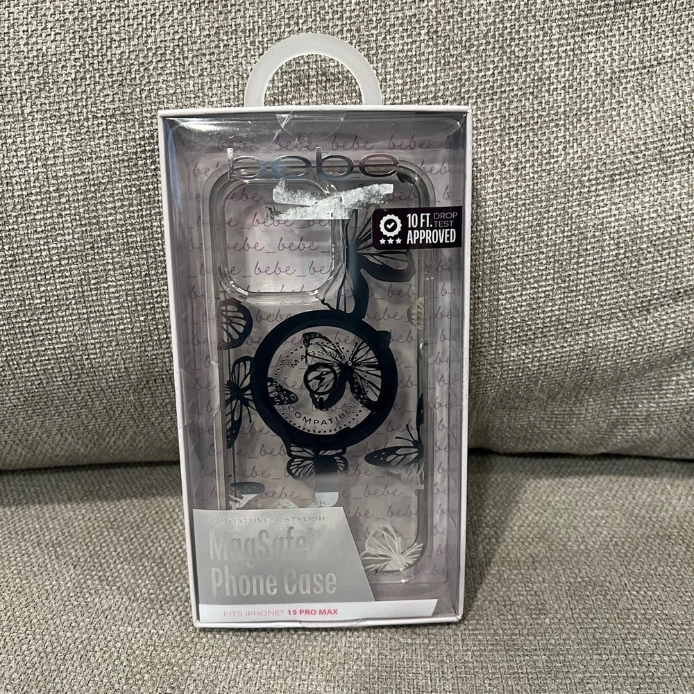 NIB bebe Butterfly Design Clear/Silver iPhone 15 Pro Max MagSafe Compatible Case